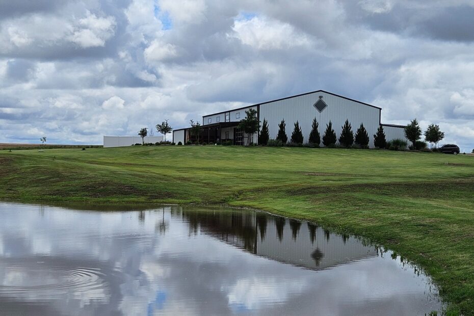 pond with diamond springs venue in background